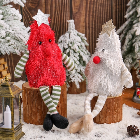 Christmas Tree Plush Doll Long Legged Gnome Ornament With Star Topper Striped Limbs Cute Home Desktop Decoration