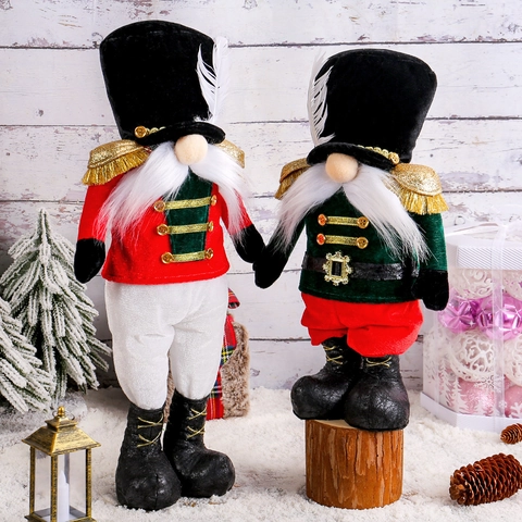 Nutcracker Soldier Style Christmas Gnome Doll Telescopic Plush Toy Red Green Velvet Festive Indoor Home Decor Holiday Ornament