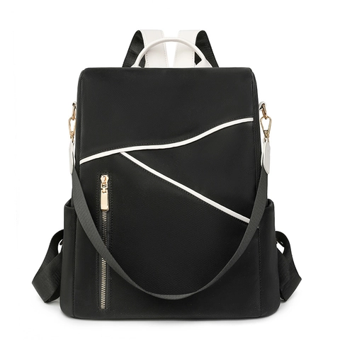 Mochila De Cuero PU Para Mujer Gran Capacidad Color De Contraste Geométrico Antirrobo Bolsas Escolares Para Estudiantes