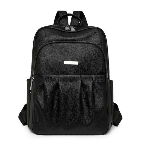 Sac À Dos Mode Femme Cuir PU Texture Galet Grande Capacité Imperméable Design Plissé Sac À Dos Quotidien Voyage Pour Dames