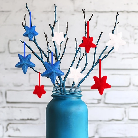 Independence Day Patriotic Red White Blue Glitter Star Wand Hanging Ornaments For 4th Of July Party Home Festival Decoration