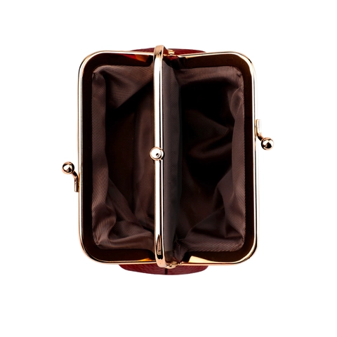 Retro Genuine Leather Coin Purse Double Layer Lychee Pattern Kiss-Lock Wallet For Women Small Handbag Daily Storage Pouch