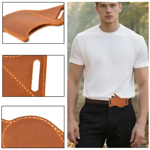 Vintage Cowhide Leather Folding Knife Sheath EDC Belt Loop Waist Bag Case For Outdoor Camping Survival Pocket Knife Holder