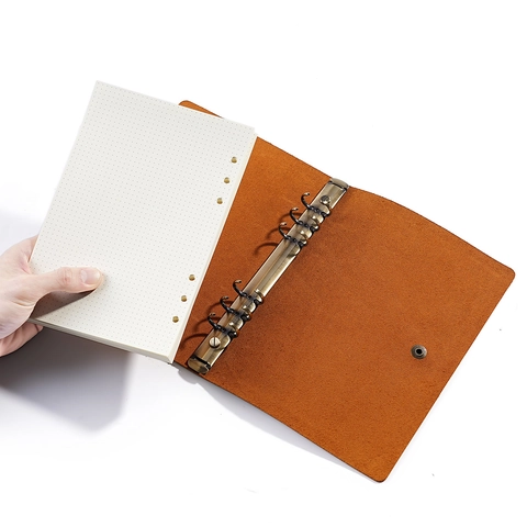 Retro Crazy Horse Genuine Leather A5 Loose Leaf Notebook Business Refillable Journal Diary Binder Cover With Snap Button