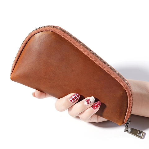 Portapipe In Pelle Crazy Horse Vintage Vera Pelle Bovina Borsa Per Tabacco Retrò Cerniera Organizzatore Uomo