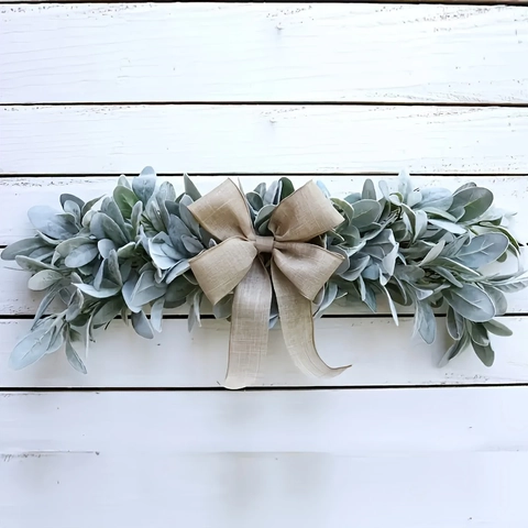 Künstliche Lammohr Blatt Girlande Mit Sackleinen Schleife Beflockte Eucalyptus Swag Bauernhaus Wandbehang Rustikal