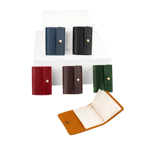 Porte-Cartes En Cuir De Vachette Véritable Multi-Fentes Étui De Carte De Crédit Bouton Pression Portefeuille Vintage RFID