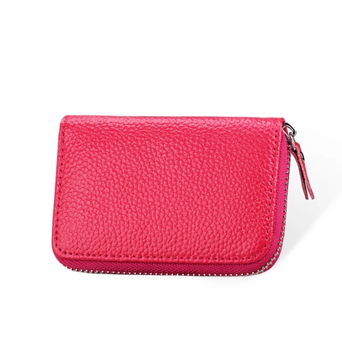 RFID Blocking Genuine Leather Card Holder For Women Men Accordion Cowhide Credit Card Case Zipper Small Wallet Organizer