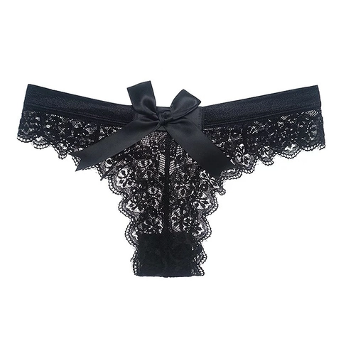Women Sexy Lace Panties Low Waist Breathable Hollow Out Lingerie With Large Satin Bowknot Elegant Underwear