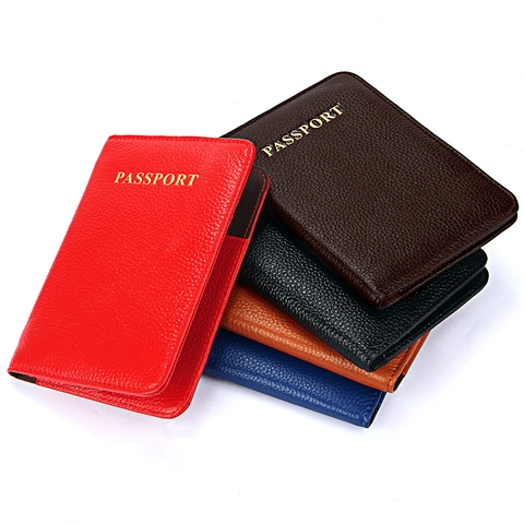 Passport Holder Genuine Cowhide Leather Litchi Grain Multi-functional Travel Card Slots Organizer Case For Men Women