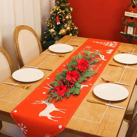 Künstlicher Weihnachts Poinsettia Tischschmuck Mit Kiefernnadeln Beeren Kiefernzapfen Für Kamin Heimdekoration