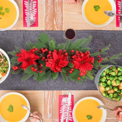 Weihnachten Weihnachtsstern Girlande Künstliche Kiefernnadel Rote Beere Kiefernzapfen Herzstück Für Feiertag Tisch Wand Deko