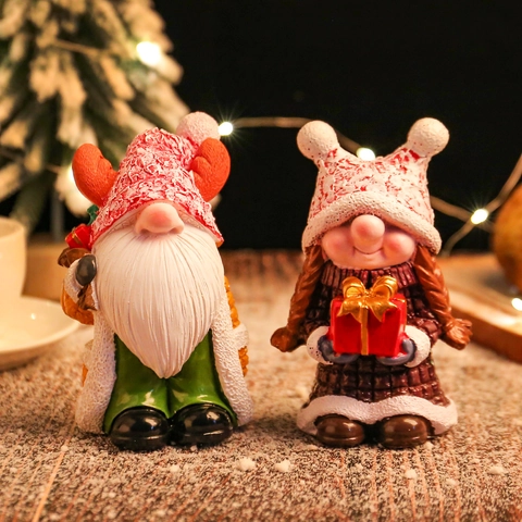 Christmas Gnome Statues Resin Reindeer Antlers Scandinavian Tomte Desktop Figurines For Home Holiday Party Decor