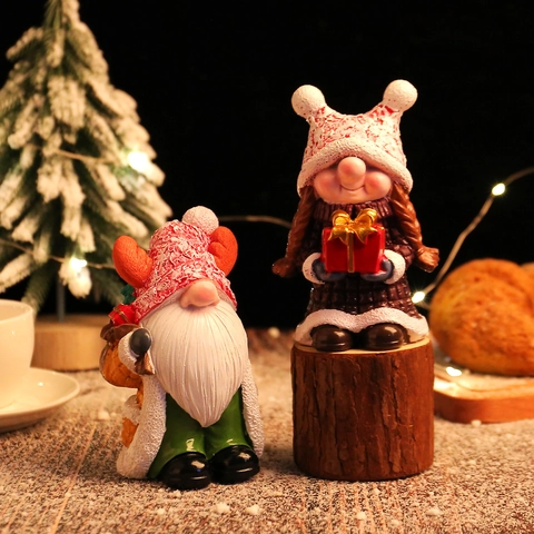 Christmas Gnome Statues Resin Reindeer Antlers Scandinavian Tomte Desktop Figurines For Home Holiday Party Decor