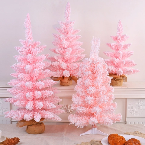 Pink Flocked Christmas Tree Mini Artificial Snow Desktop Tree For Holiday Home Office Tabletop Decoration Xmas Gift