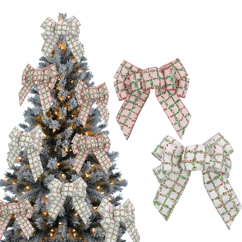 Weihnachtsdeko Schleifen Jute Kiefernnadel Beeren Print Tannenbaumschmuck Kranz Ornament Feiertag Party Dekoration