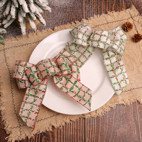 Weihnachtsdeko Schleifen Jute Kiefernnadel Beeren Print Tannenbaumschmuck Kranz Ornament Feiertag Party Dekoration