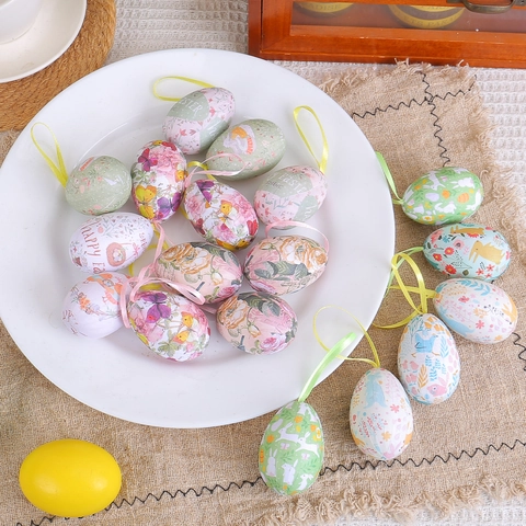 Juego de Adornos Colgantes de Huevos de Pascua Espuma Conejo Patrón Floral Coloridos Adornos de Primavera Con Cinta de Satén