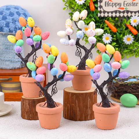 Künstlicher Osterbaum Mit Bunten Gepunkteten Eiern Topfpflanze Desktop Dekoration Frühling Feiertag Heim Deko