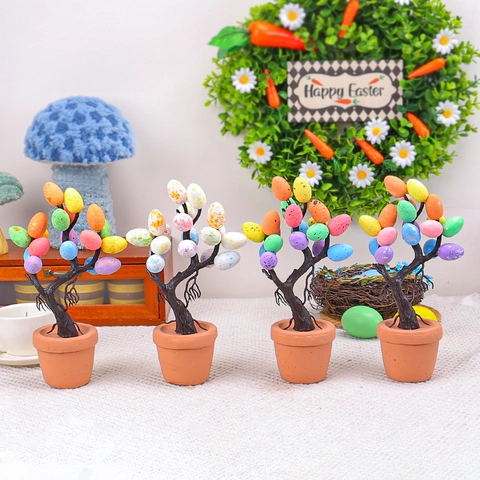 Künstlicher Osterbaum Mit Bunten Gepunkteten Eiern Topfpflanze Desktop Dekoration Frühling Feiertag Heim Deko
