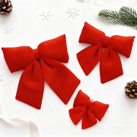 Grande Fiocco di Natale in Velluto Rosso Decorazione per Punta dell'Albero di Natale Ornamento a Sospensione Casa Festa