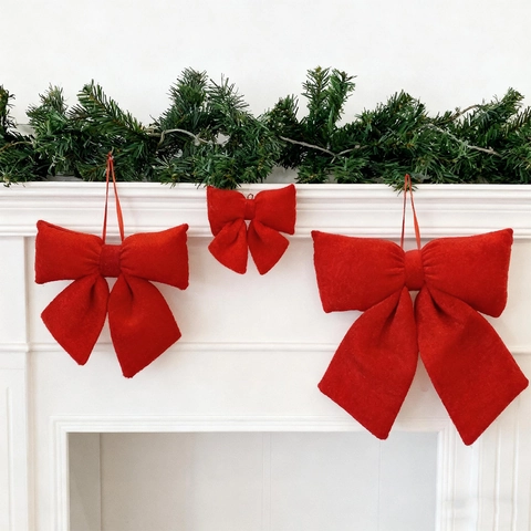 Grande Fiocco di Natale in Velluto Rosso Decorazione per Punta dell'Albero di Natale Ornamento a Sospensione Casa Festa