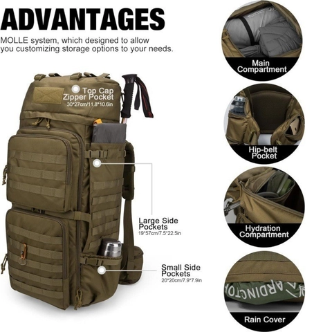 Zaino Da Trekking Tattico Tessuto Oxford Sistema Molle Scomparti Multipli Campeggio Viaggio Uomo Donna