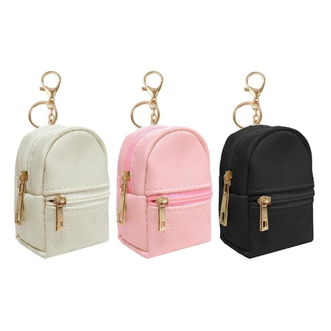 Mini Rucksack Schlüsselanhänger PU Leder Gesteppte Münzbörse Taschenanhänger Lippenstift Aufbewahrung Reißverschluss Tasche