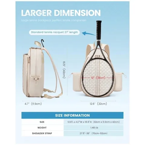 Zaino da Tennis Trapuntato Borsa per Racchetta in Poliestere Resistente All'Acqua per Pickleball Badminton Sport All'Aperto Zaino