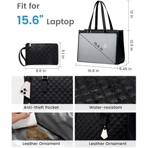 Borsa Tote Per Laptop Trapuntata Con Scomparto Isolato Borsa Pranzo Pelle PU Resistente All'Acqua Per Donne Con Pochette