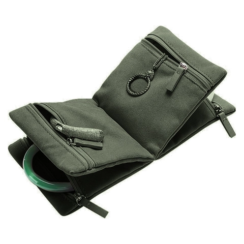 Jewelry Organizer Bag Portable Travel Faux Suede Multi Compartment Zipper Storage Pouch Soft Velvet Lining Protection