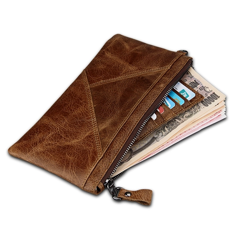Portafoglio Da Uomo Lungo In Vera Pelle Pochette Protezione RFID Vintage Retro Borsa A Mano Con Cinturino Da Polso
