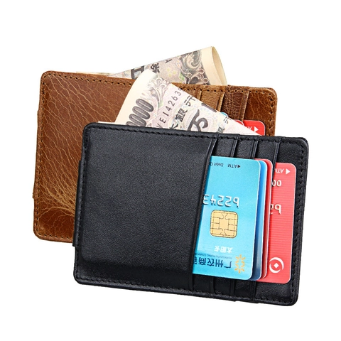 Men Genuine Leather RFID Blocking Card Holder Slim Wallet Retro Cowhide Money Clip Credit Card Case Business Purse