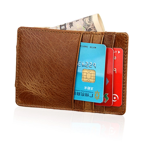 Men Genuine Leather RFID Blocking Card Holder Slim Wallet Retro Cowhide Money Clip Credit Card Case Business Purse