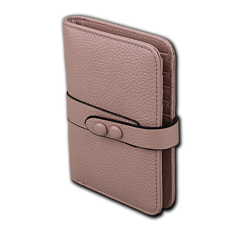 Portefeuille Femme en Cuir de Vachette Pleine Fleur Protection RFID Motif Litchi Porte-cartes Bi-plié Grande Capacité Pochette Avec Fermeture à Boucle