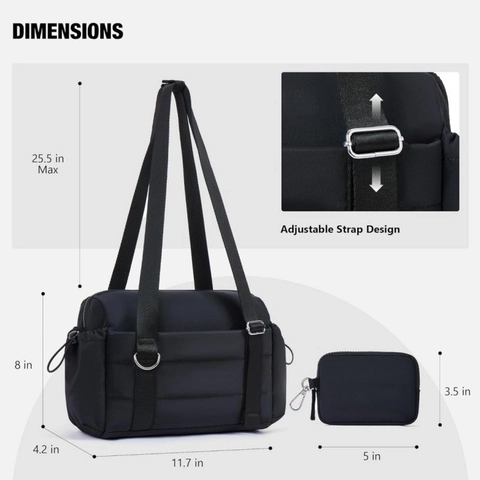 Bolso de Viaje Acolchado para Mujer Bolso de Gimnasio Ligero de Poliéster Nylon Con Mini Estuche Desmontable Separación Seco Húmedo Yoga Fitness