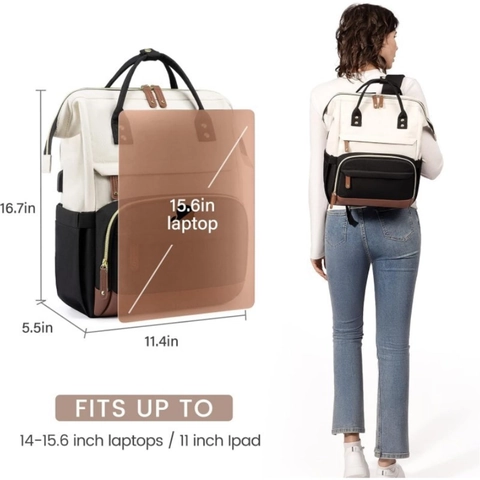 Dames Laptop Rugzak Waterdicht Polyester Grote Capaciteit Met USB Poort Bagageriem Kleurblok Reizen Zakelijk