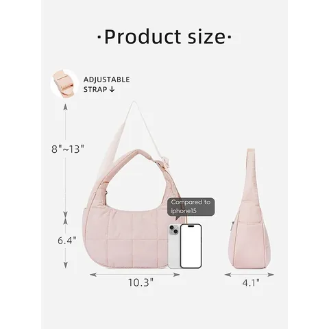 Quilted Nylon Puffer Shoulder Bag Crescent Underarm Hobo Bag Lightweight Daily Casual Handbag For Women