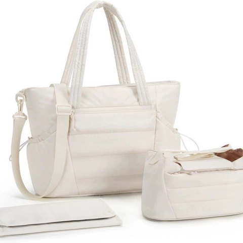 Borsa Fasciatoio In Nylon Trapuntato Grande Capacità Borsa A Spalla Impermeabile Con Materassino E Cinghie Per Passeggino