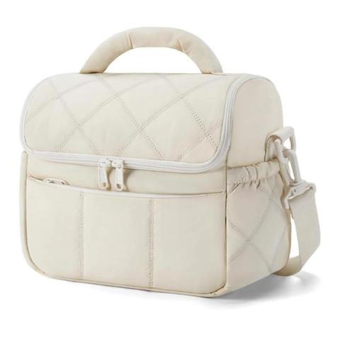 Quilted Insulated Lunch Bag Waterproof Thermal Handbag Crossbody Bag Multi-Pocket Daily Work Picnic Bag For Women