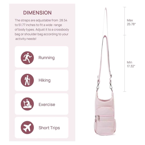 Women Quilted Water Bottle Carrier Crossbody Bag Waterproof Nylon Phone Pouch With Adjustable Striped Strap For Hiking Cycling