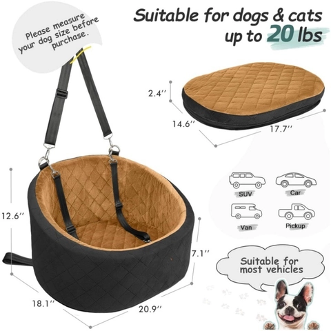 Seggiolino Auto Portatile per Animali Domestici per Cani Piccoli Gatti Letto Booster da Viaggio Trapuntato Con Guinzaglio