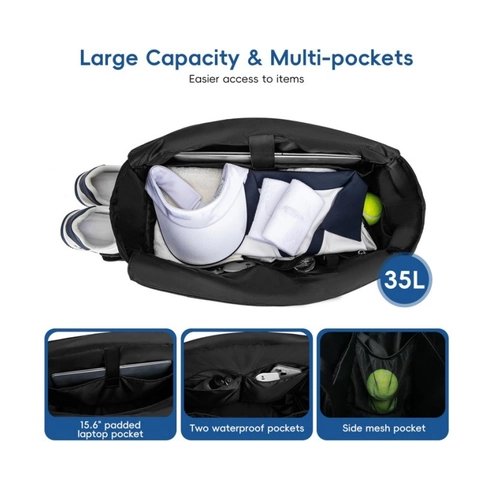 Large Quilted Tennis Tote Bag With Shoe Compartment Waterproof Lightweight Pickleball Duffel Bag For Men Women Gym Travel