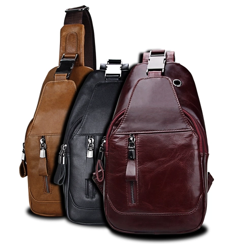 Herren Erste Schicht Rindsleder Brusttasche Echtes Leder Crossbody Umhängetasche Multi-Taschen Lässig Reisen Mode Tasche