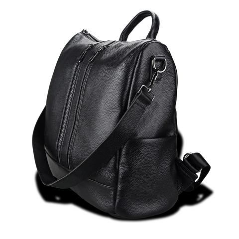 Sac à Dos en Cuir Véritable pour Femmes Grain de Litchi Multifonctionnel Sac à Bandoulière Sac à Main Voyage Daypack