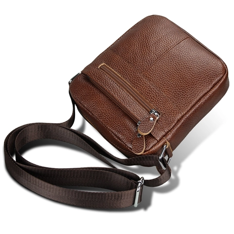 Men Casual First Layer Cowhide Crossbody Bag Pebble Grain Genuine Leather Messenger Bag Versatile Shoulder Bag For Commuting