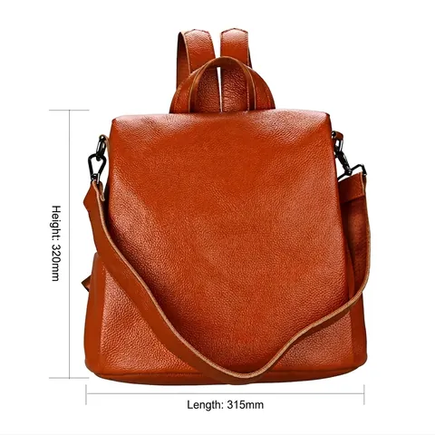 Damen Rucksack Echtes Leder Erste Schicht Rindsleder Lychee-Narbung Schultertasche Casual Mode Großer Reisemodell Für Damen