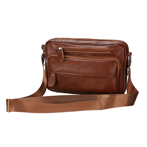 Umhängetasche Aus Echtem Rindsleder Mehrere Reißverschlüsse Schultertasche Lychee Muster Lässig Retro Unisex Messenger Bag