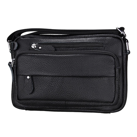 Umhängetasche Aus Echtem Rindsleder Mehrere Reißverschlüsse Schultertasche Lychee Muster Lässig Retro Unisex Messenger Bag