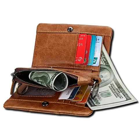 Herren Vintage Echtleder Geldbörse Erste Schicht Rindsleder RFID-Blockierung Kurz Trifold Portemonnaie Mit Reißverschluss Münzfach